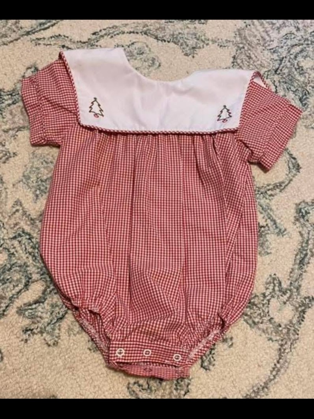 Red Gingham Baby Bubble Romper with White Sailor Collar